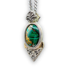 Load image into Gallery viewer, Malachite with Copper Inclusions, Large Filigree Pendant
