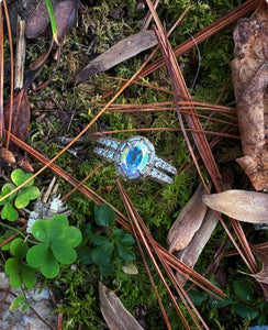 Opalescent Quartz Euro Style Ring with Fleur-de-lis. (Size 6.5)