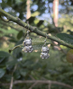 Neko Lucky Cat Silver Earrings