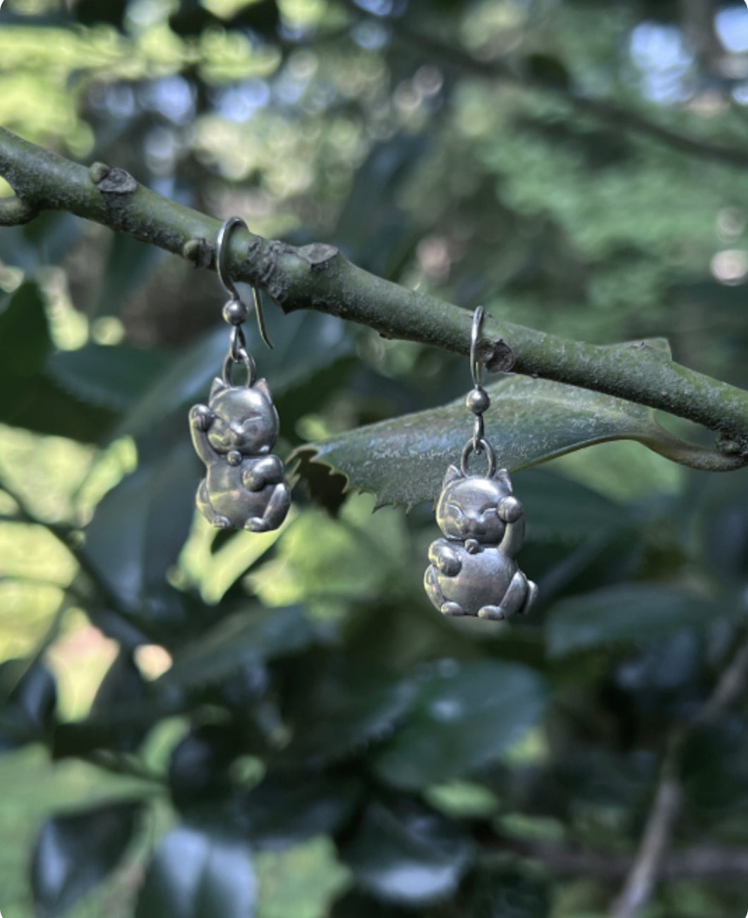 Neko Lucky Cat Silver Earrings