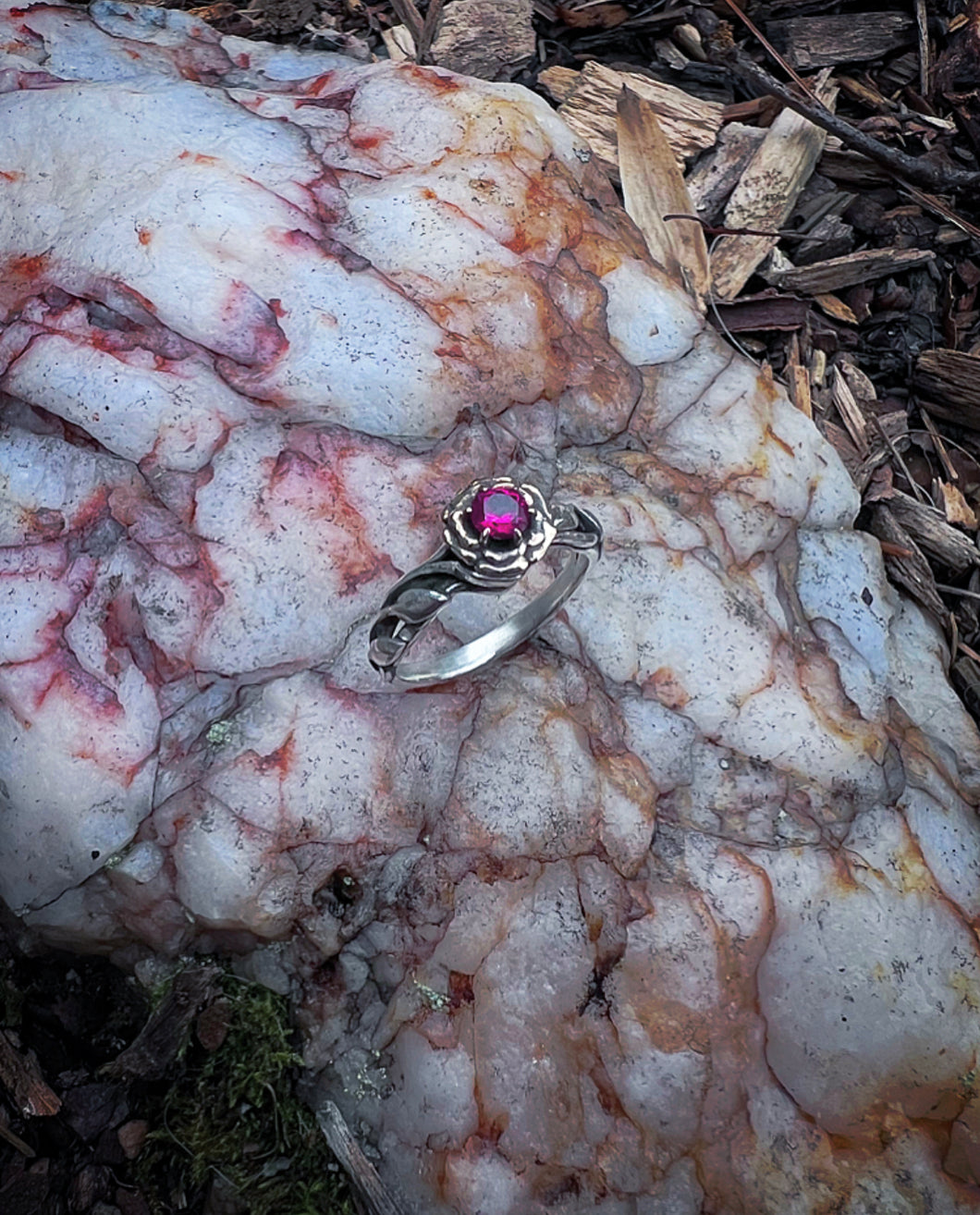Gold and Silver Ruby Rose Ring