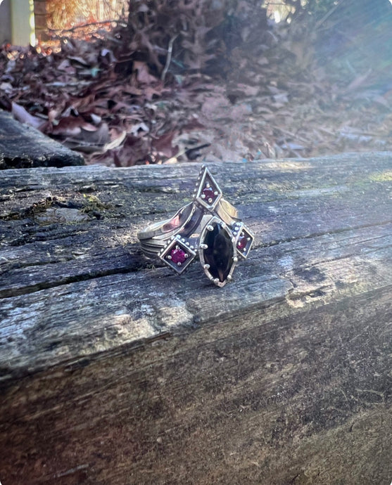 Bathory Vampiric Onyx and Ruby Ring