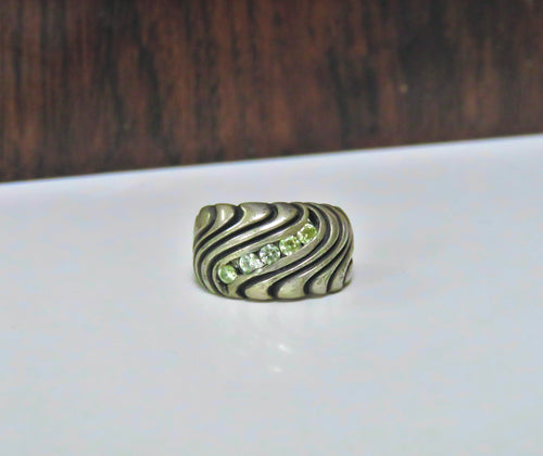 Post Modern Style Channel Set Peridot Ring (Size 6)