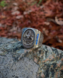 Luck Dragon Silver and Sapphire Ring (Size 10)