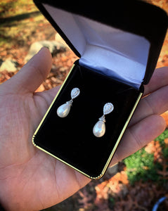 Teardrop Pearl and Pave Dangle Earrings