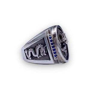 Luck Dragon Silver and Sapphire Ring (Size 10)