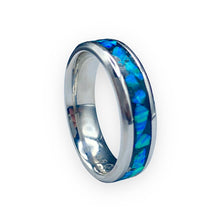 Load image into Gallery viewer, Cobalt Ring Band with Blue and Green Opal Inlay (Size 9.5)