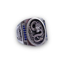Load image into Gallery viewer, Luck Dragon Silver and Sapphire Ring (Size 10)