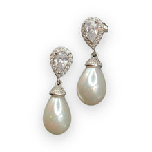 Load image into Gallery viewer, Teardrop Pearl and Pave Dangle Earrings