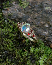 Load image into Gallery viewer, 14k Gold Multi-Stone Ring with Opalescent Quartz and Garnet