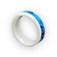 Load image into Gallery viewer, White Ceramic Ring with Crushed Opal and Mica Inlay (Size 9.5)