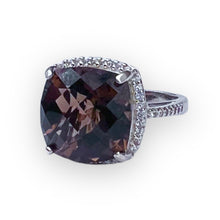 Load image into Gallery viewer, Large Smoky Quartz Cushion Halo Ring (Size 6)