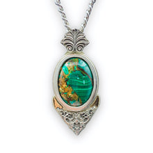 Load image into Gallery viewer, Malachite with Copper Inclusions, Large Filigree Pendant