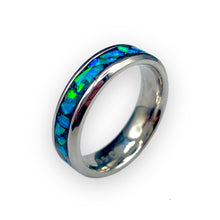 Load image into Gallery viewer, Cobalt Ring Band with Blue and Green Opal Inlay (Size 9.5)